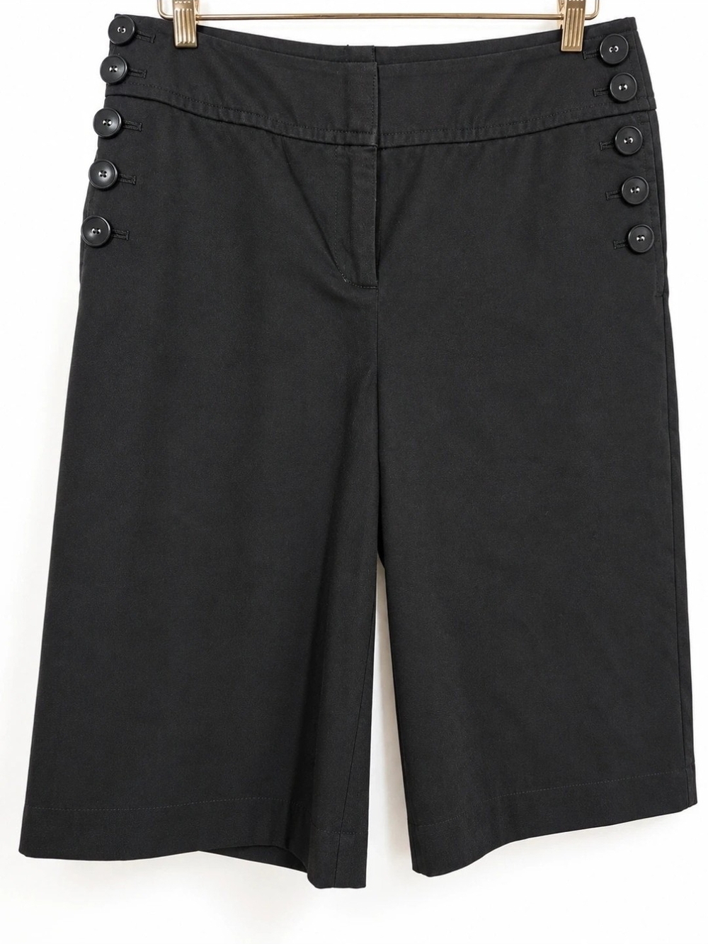 LOFT Black Button-Side Bermuda Shorts